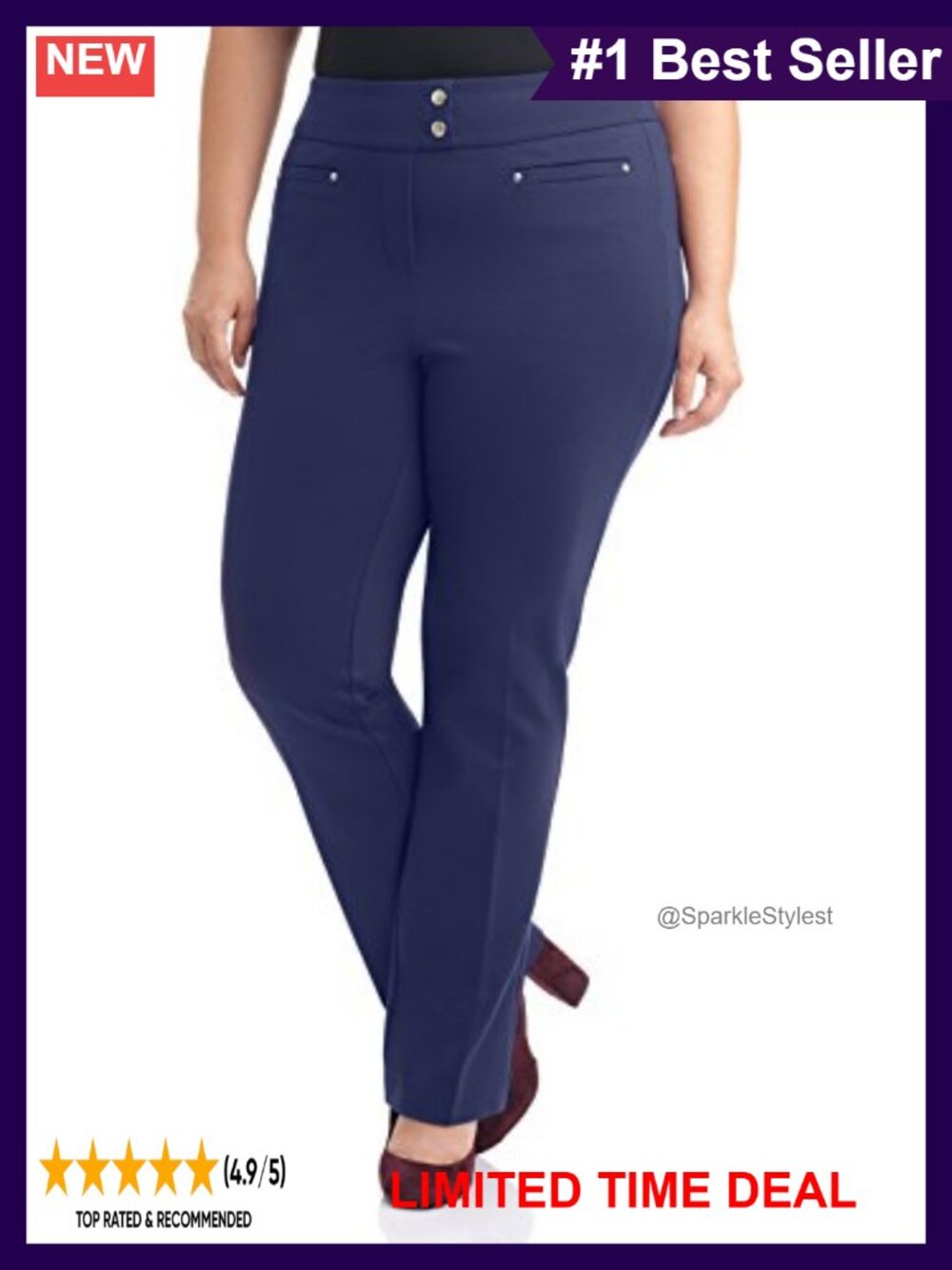 Curvy Plus Size Straight Leg Dress Pants with Tummy Control